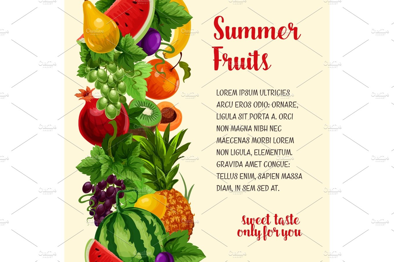 Vector poster with fresh summer tropical fruits cover image.