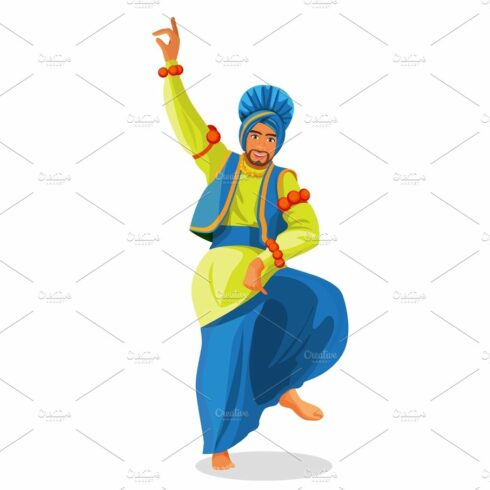 Bhangra dancer in national cloth vector illustration isolated on white. cover image.