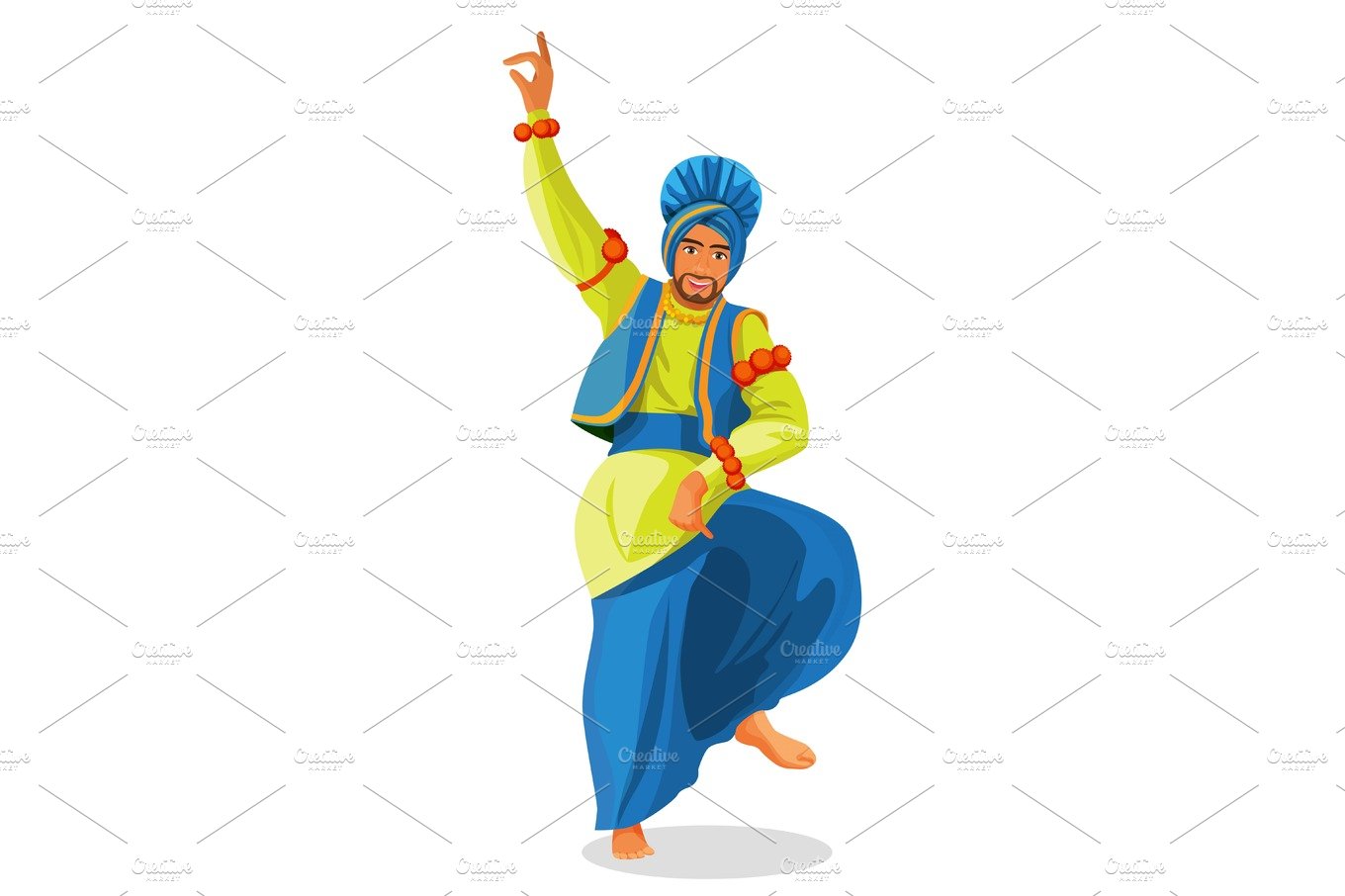 Bhangra dancer in national cloth vector illustration isolated on white. cover image.
