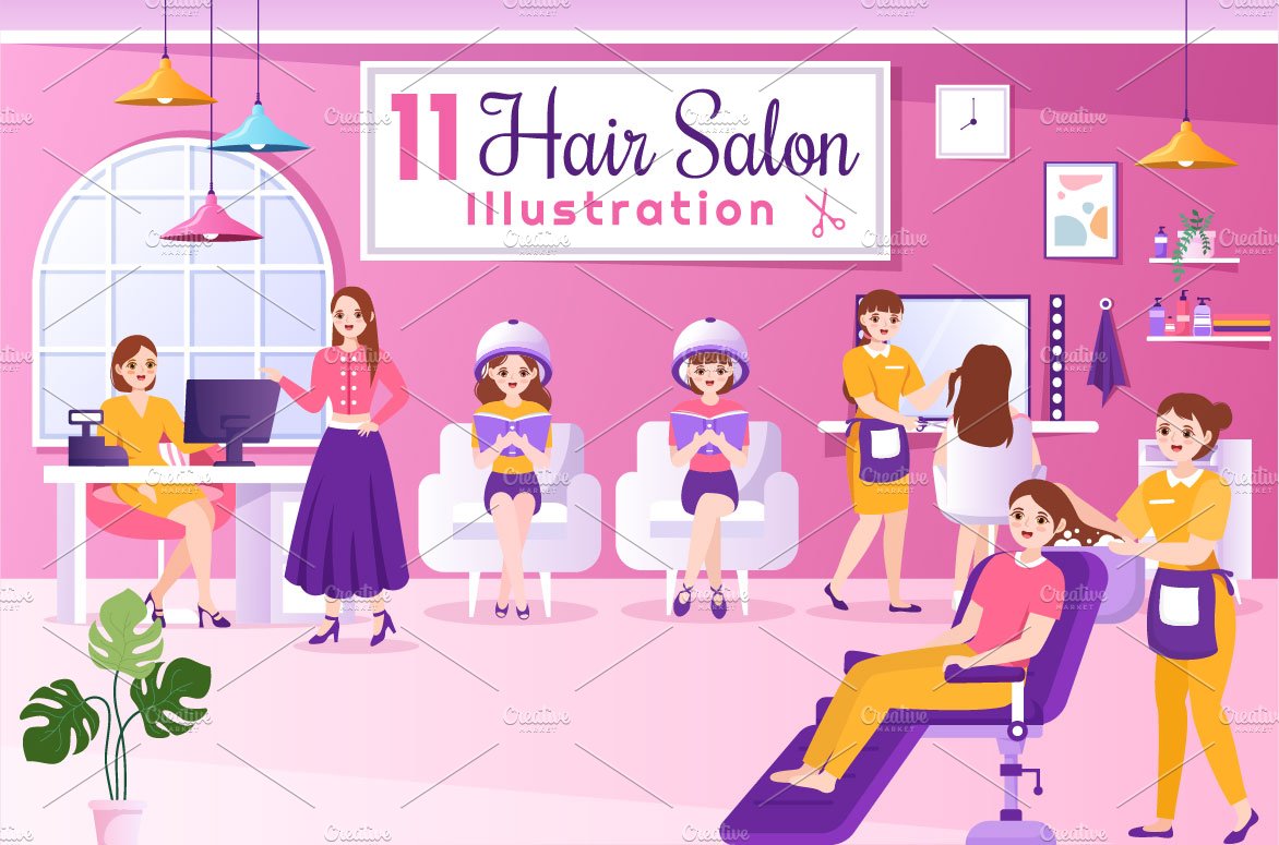 11 Hair Salon Illustration cover image.