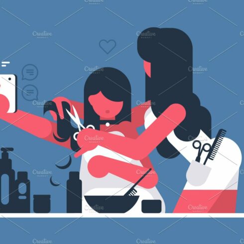 Hairdresser cutting girl cover image.