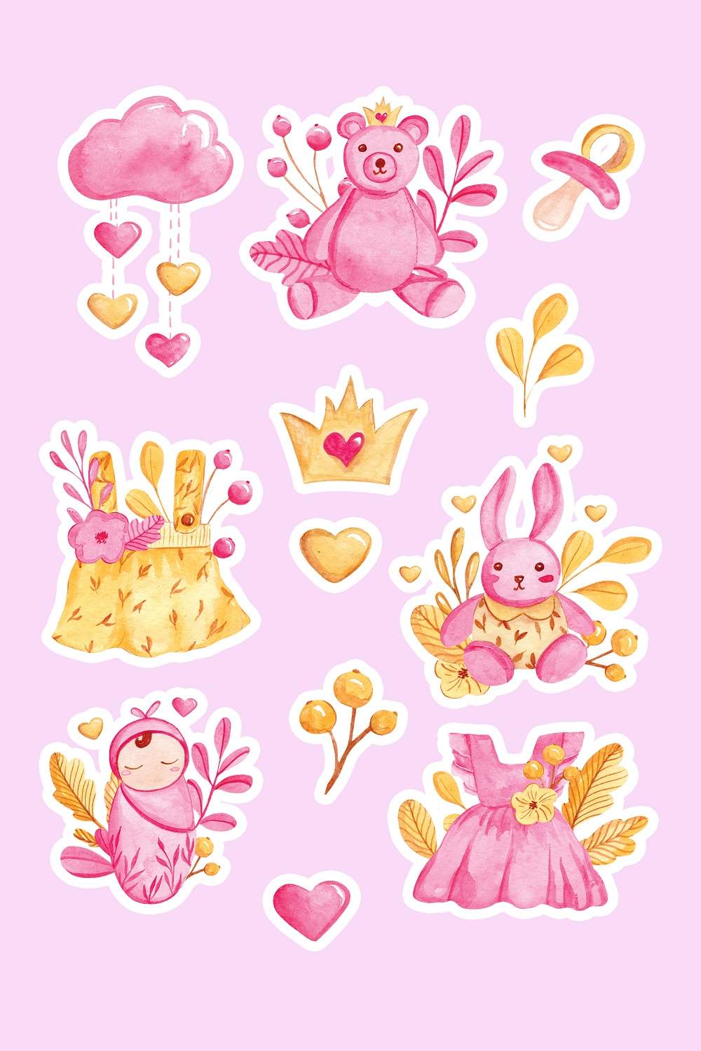 Pink nursery sticker pack pinterest preview image.