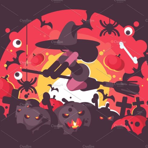 Witch flies to Halloween cover image.