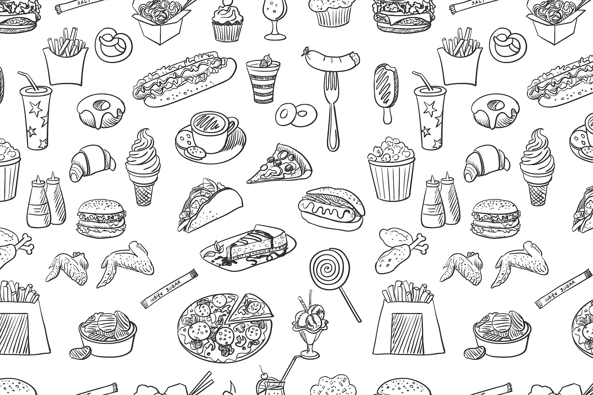 Hand drawn fast food pattern cover image.