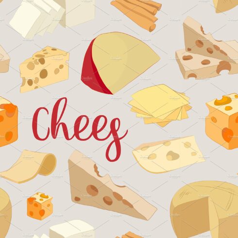 Hand drawn set of chees pattern cover image.