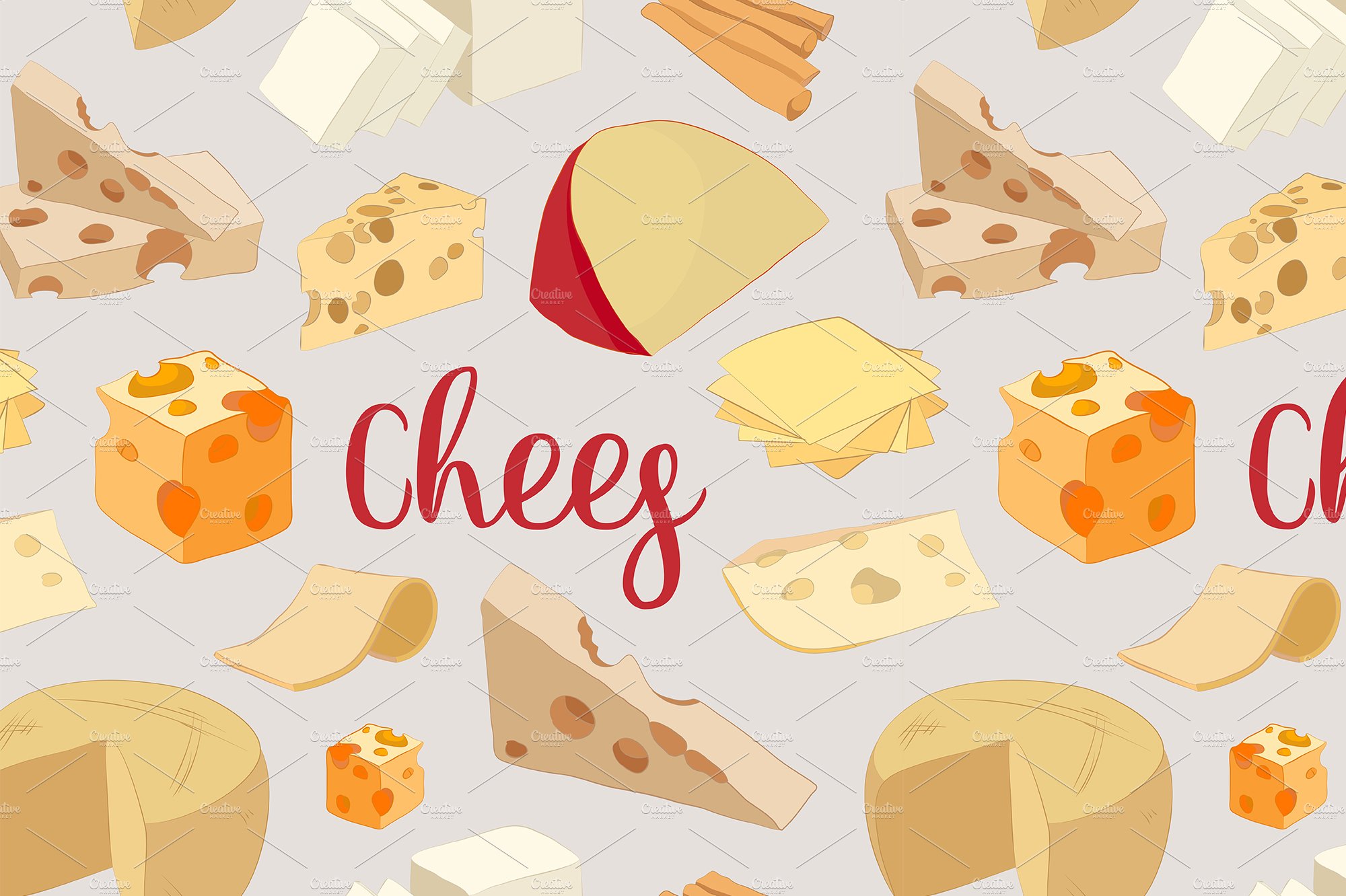 Hand drawn set of chees pattern cover image.
