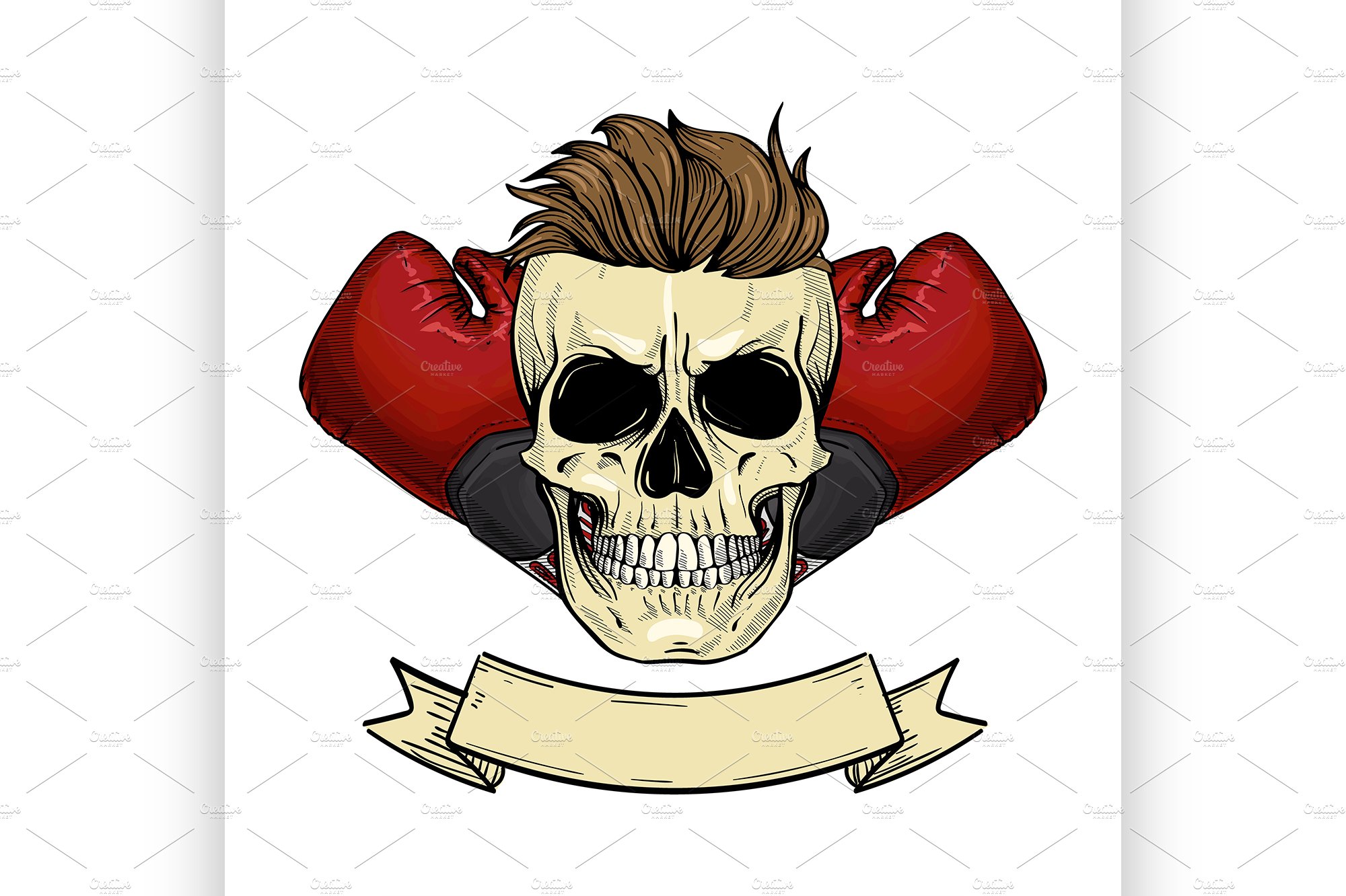 Color angry skull with boxing gloves cover image.