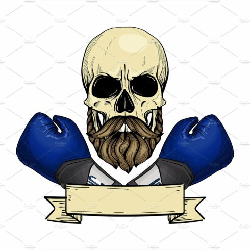 Color angry skull with boxing gloves cover image.