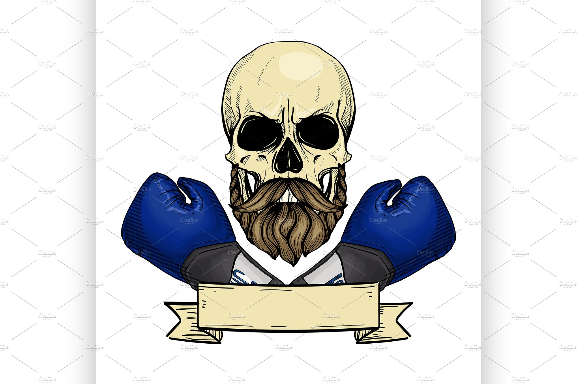 Color angry skull with boxing gloves cover image.