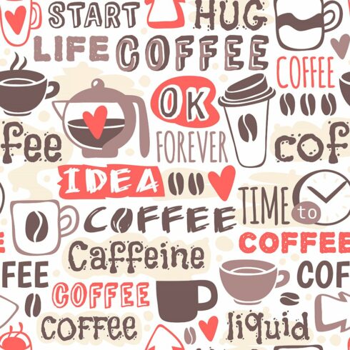 Seamless doodle coffee pattern cover image.
