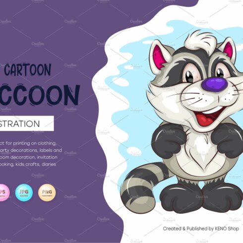 Happy Cartoon Raccoon. T-Shirt, SVG. cover image.