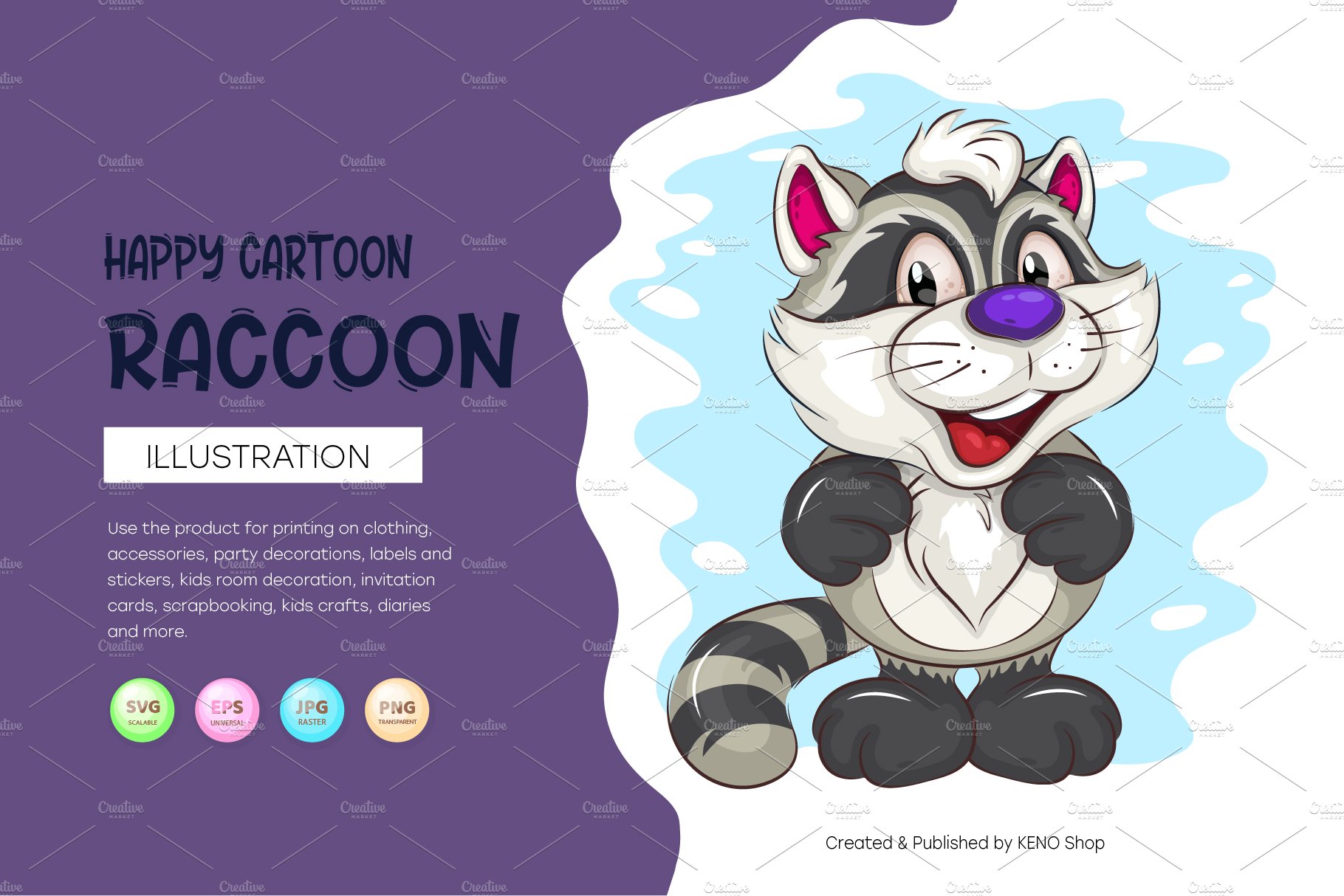 Happy Cartoon Raccoon. T-Shirt, SVG. cover image.