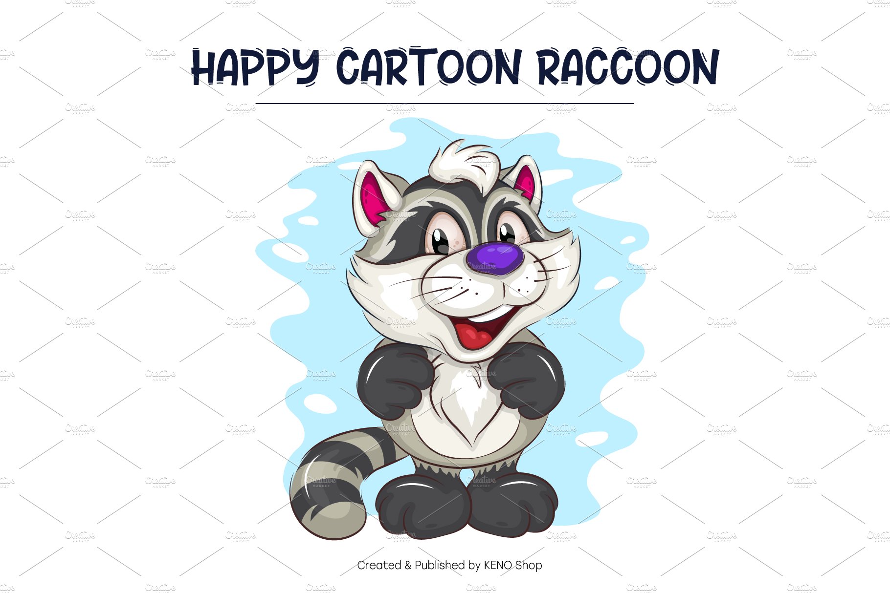 Happy Cartoon Raccoon. T-Shirt, SVG. preview image.