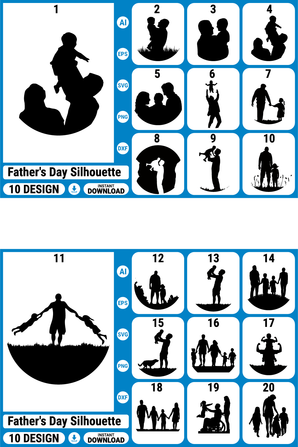 Happy father's day Silhouette Bundle pinterest preview image.