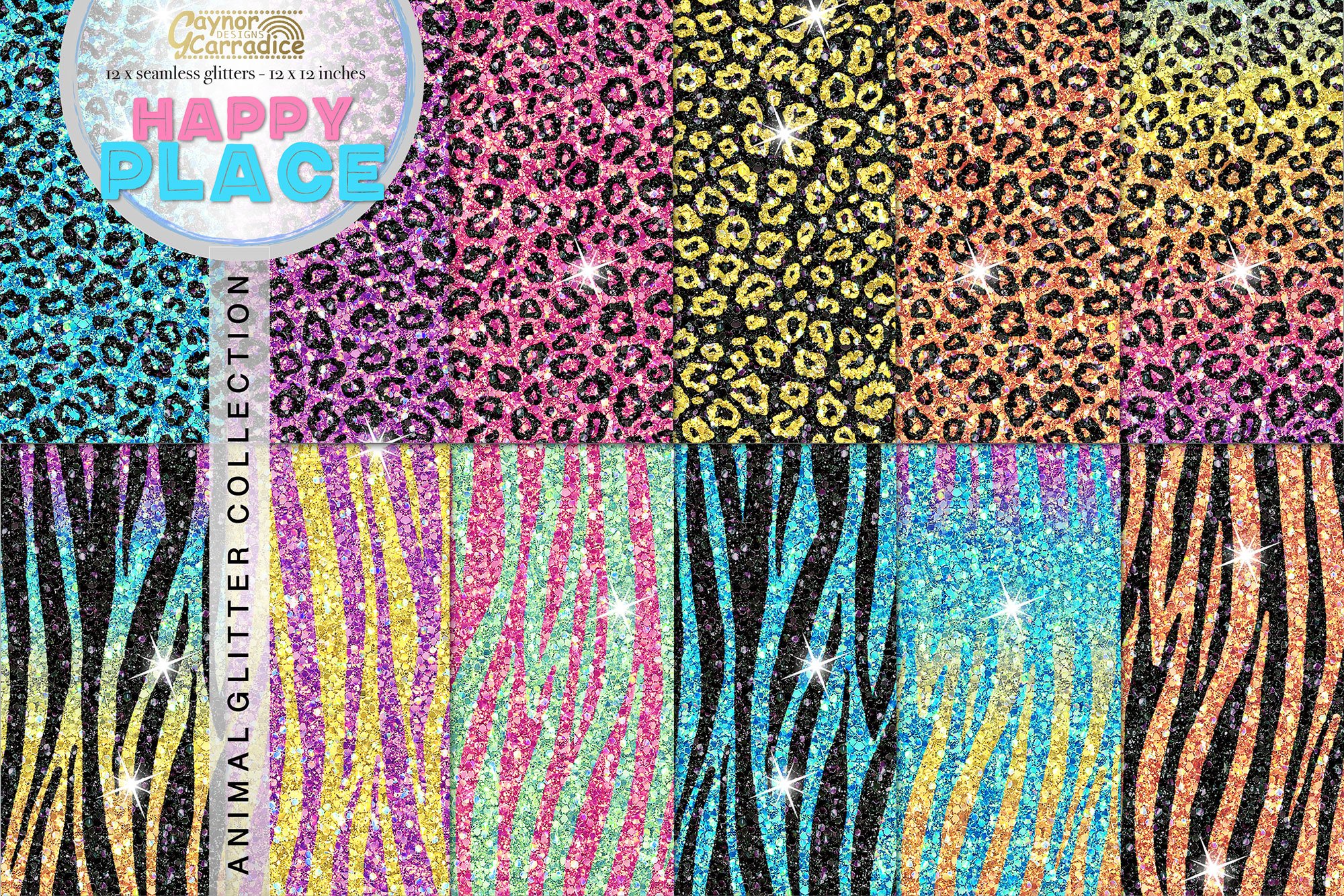 Rainbow animal print glitter cover image.