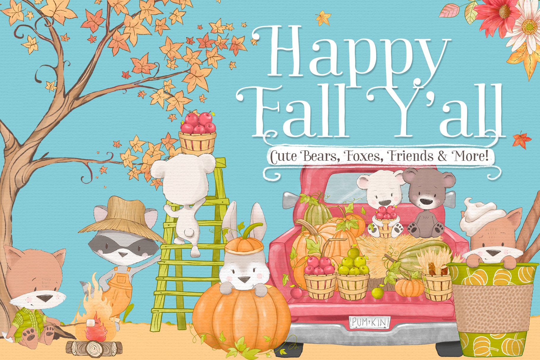 Cute Fall Woodland Animal Clipart cover image.