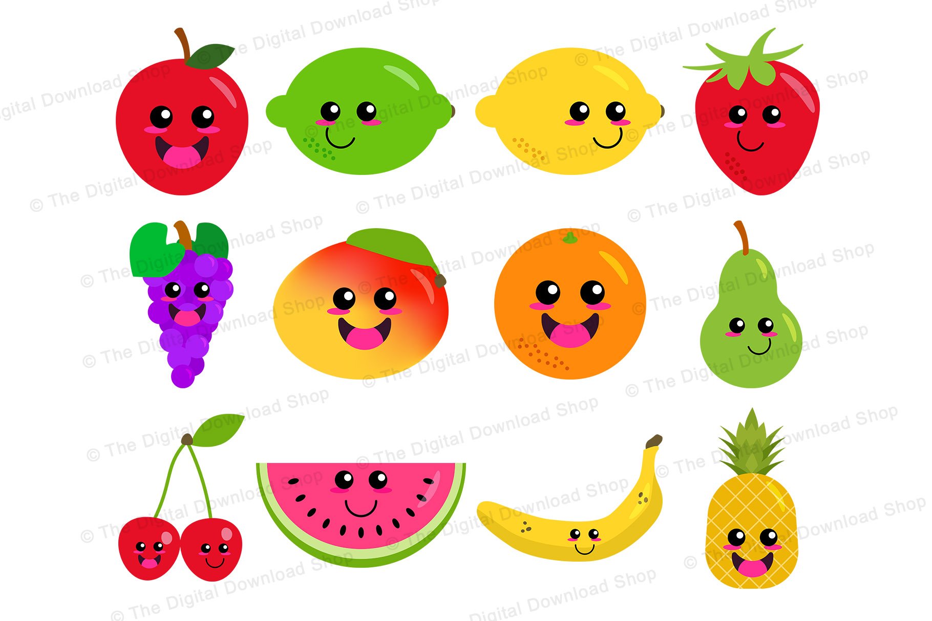 Happy Fruit Clipart, Cute Fruit preview image.