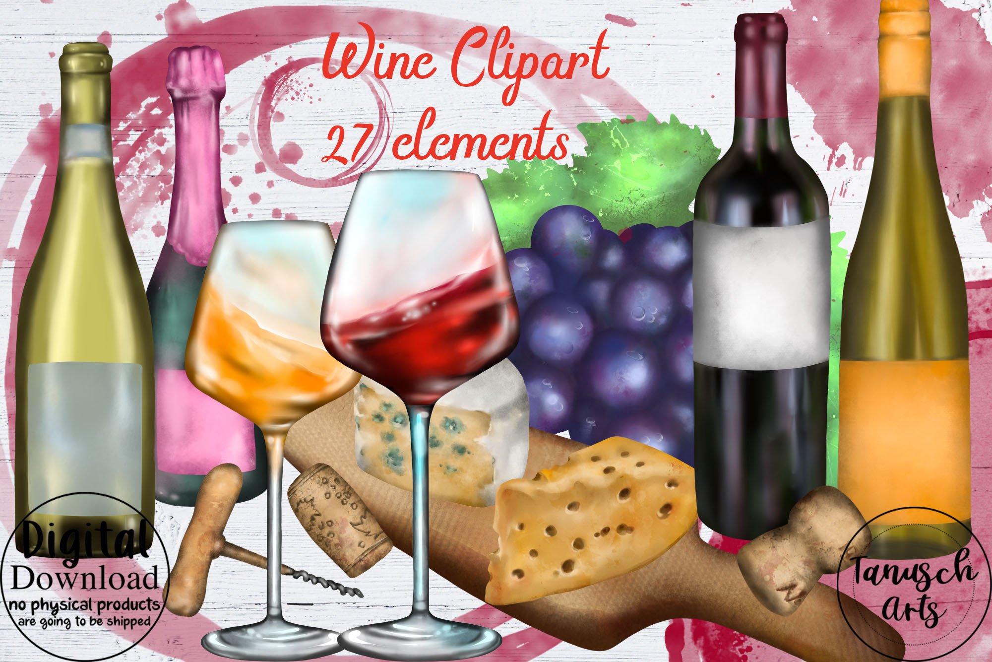 Wine Clipart Watercolor &mixed media cover image.