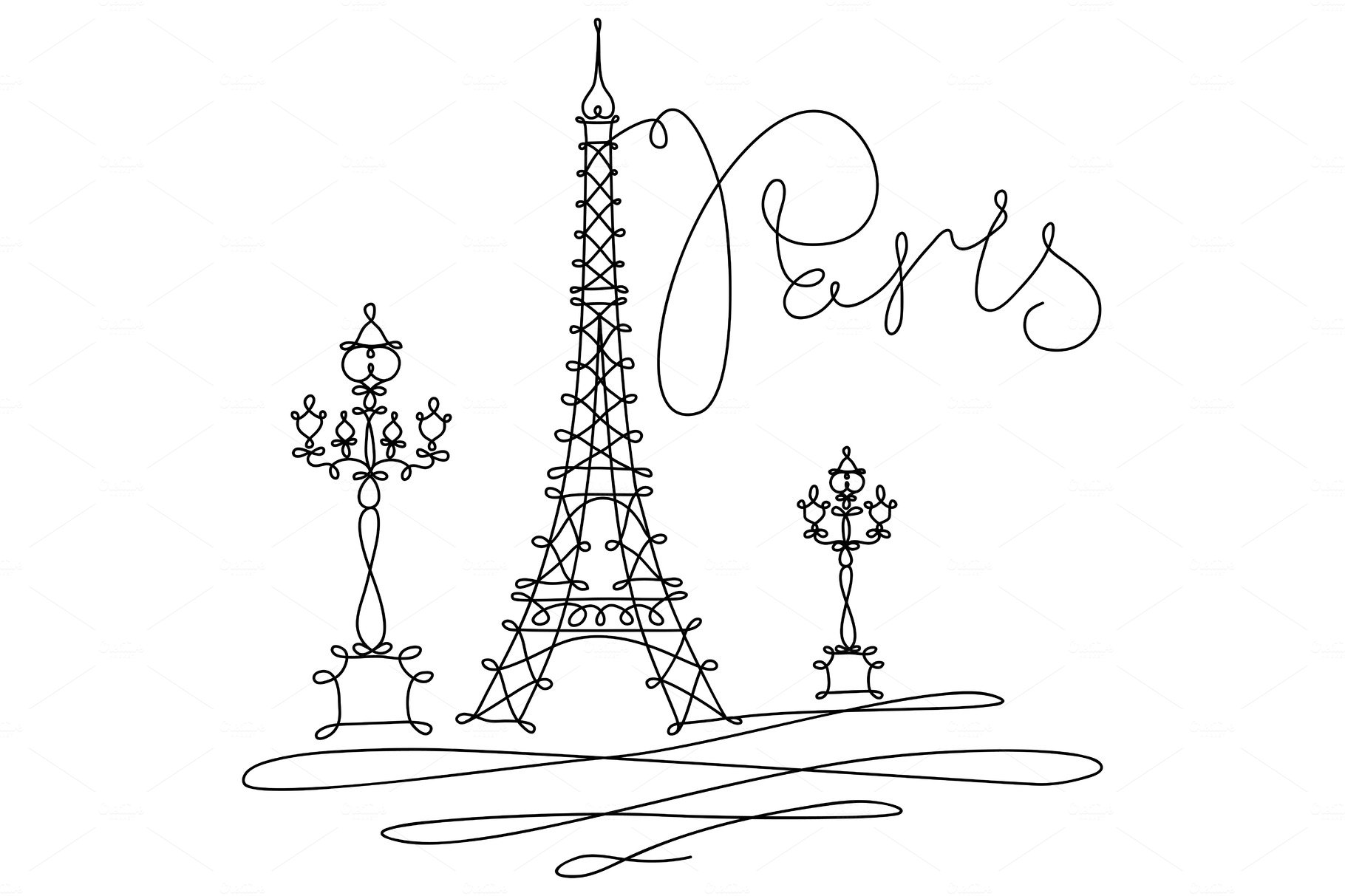 One line sketch of Eiffel tower in cover image.