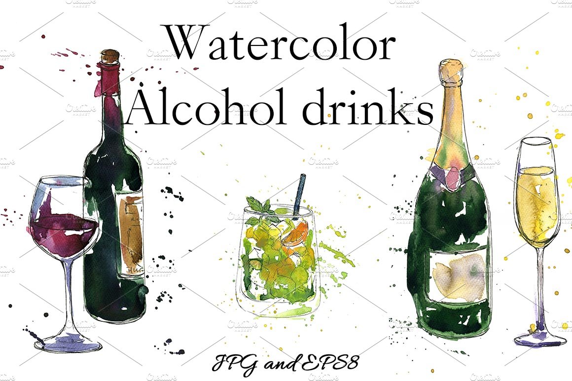 Watercolor Alcohol Drinks cover image.