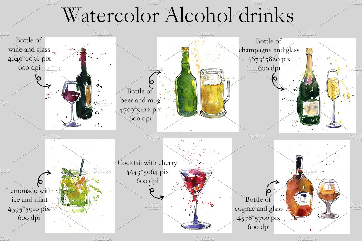 Watercolor Alcohol Drinks preview image.