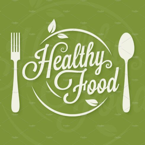 Healthy food logo. Plate with fork. cover image.