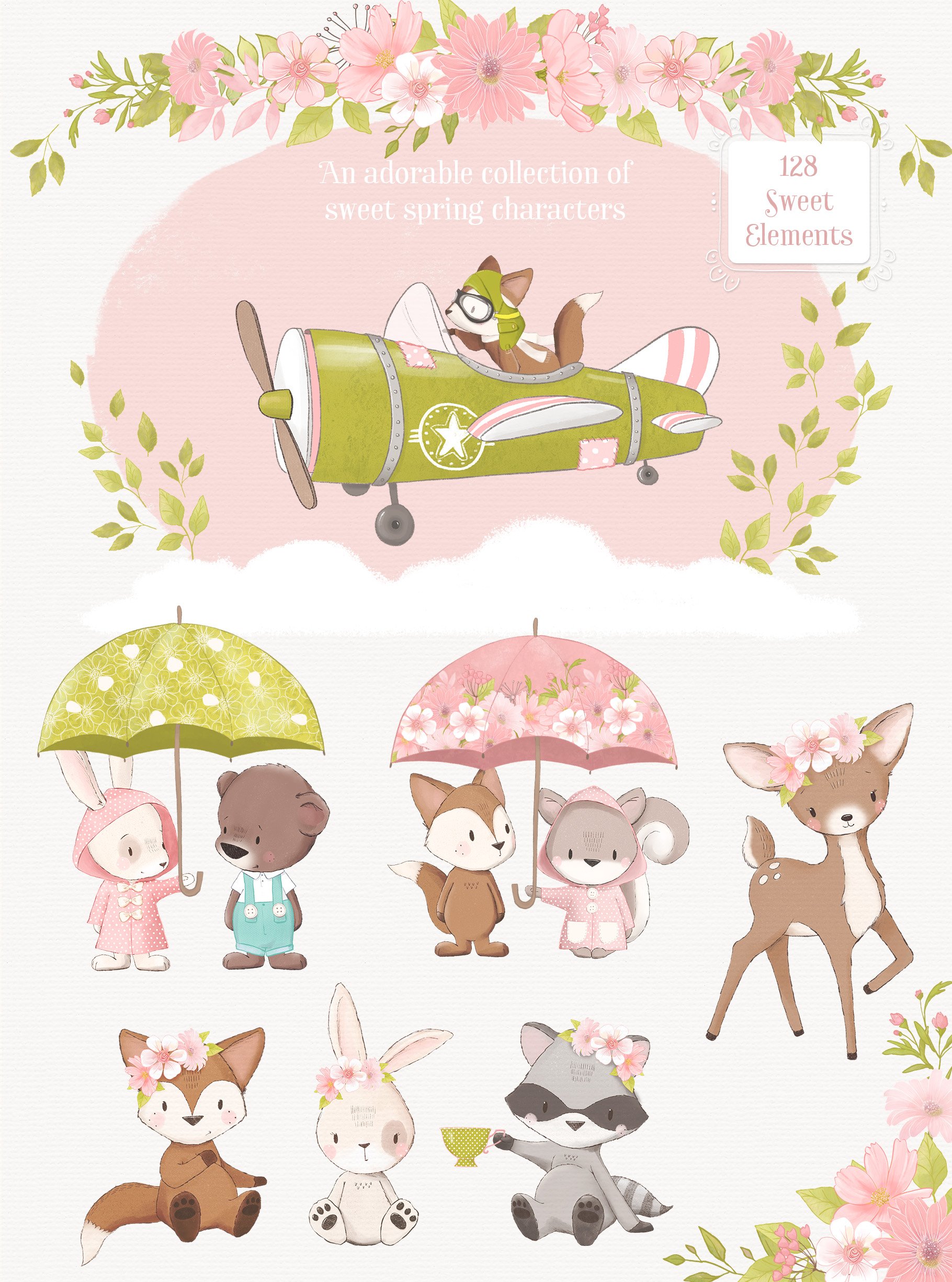 Cute Spring Woodland Animal Clipart preview image.