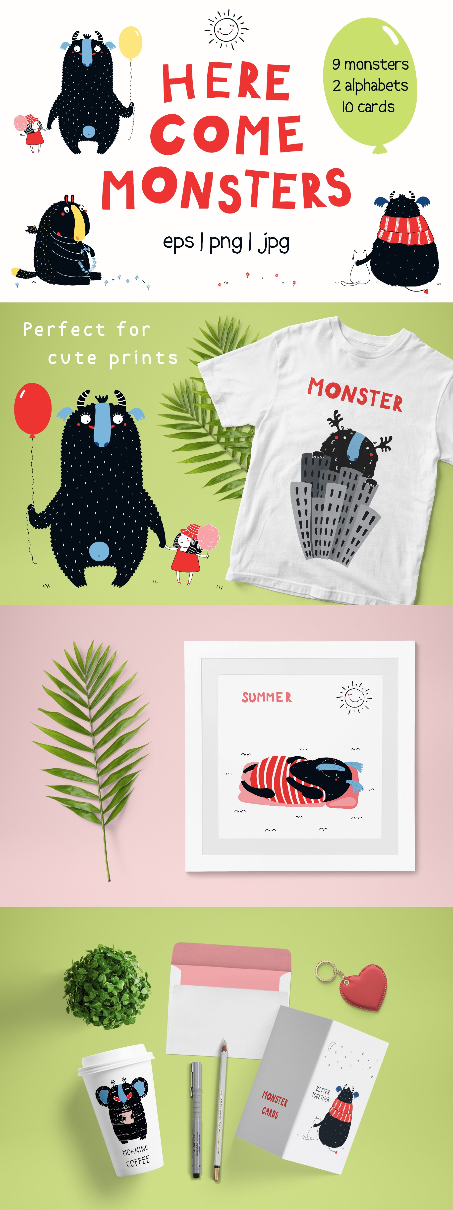 Cute Monsters Kids Vector Graphics cover image.