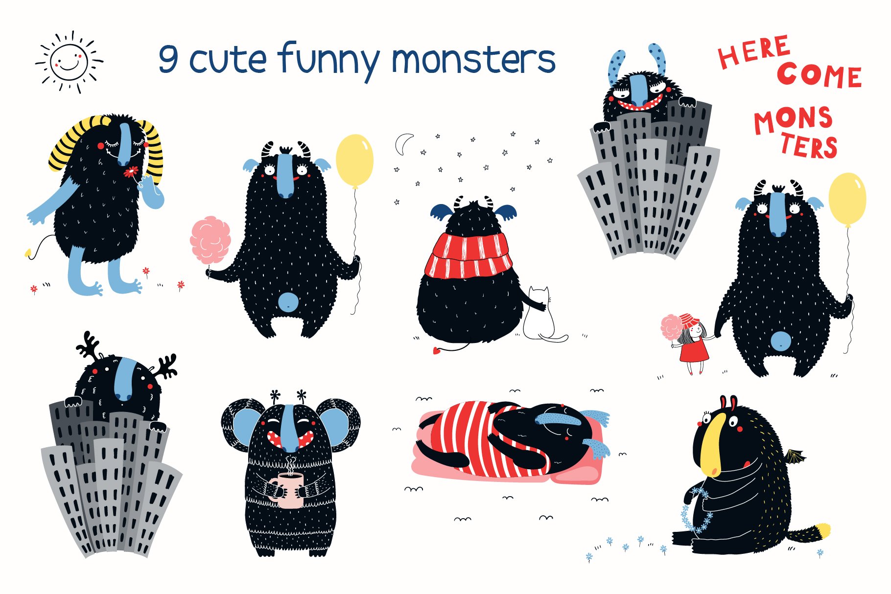 Cute Monsters Kids Vector Graphics preview image.