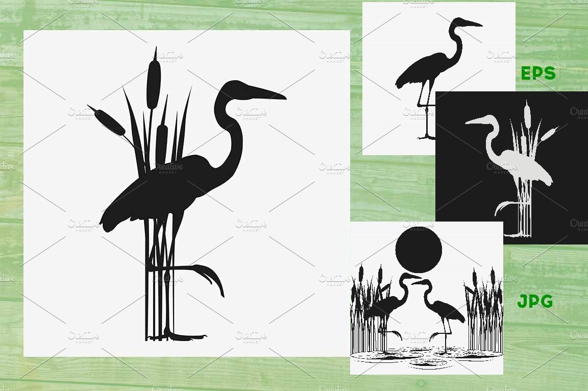 Heron wirh reed black silhouette cover image.