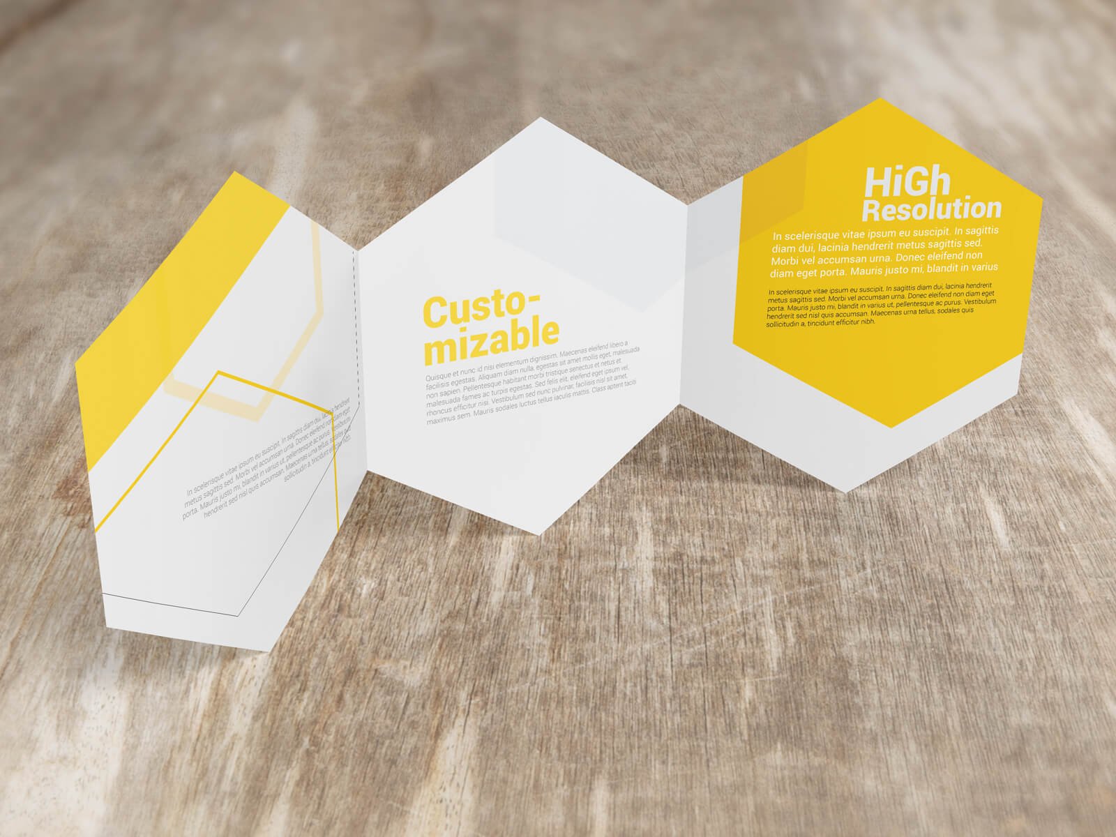 Hexagon Trifold Brochure Mockups preview image.