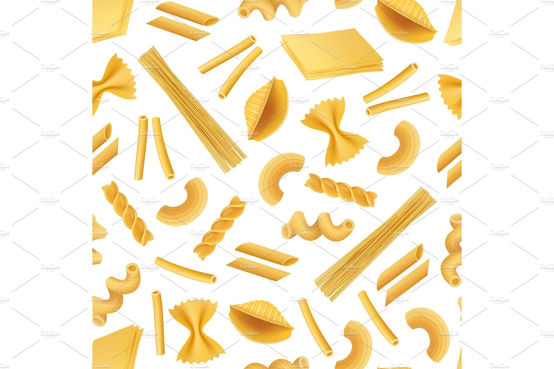 Vector realistic pasta types pattern cover image.