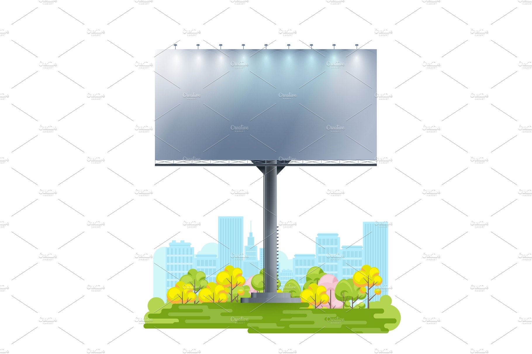 Blank billboard template on cartoon cover image.
