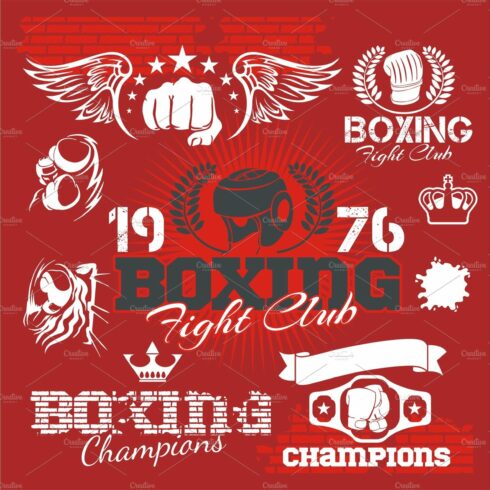 Boxing labels and icons set. Vector cover image.