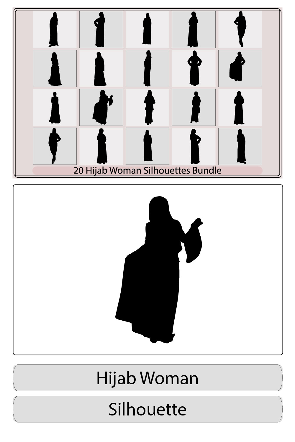 beautiful Muslim woman in hijab fashion silhouette vector,vector beautiful women muslim hijab black vector,Beautiful young arabic woman in hijab pinterest preview image.