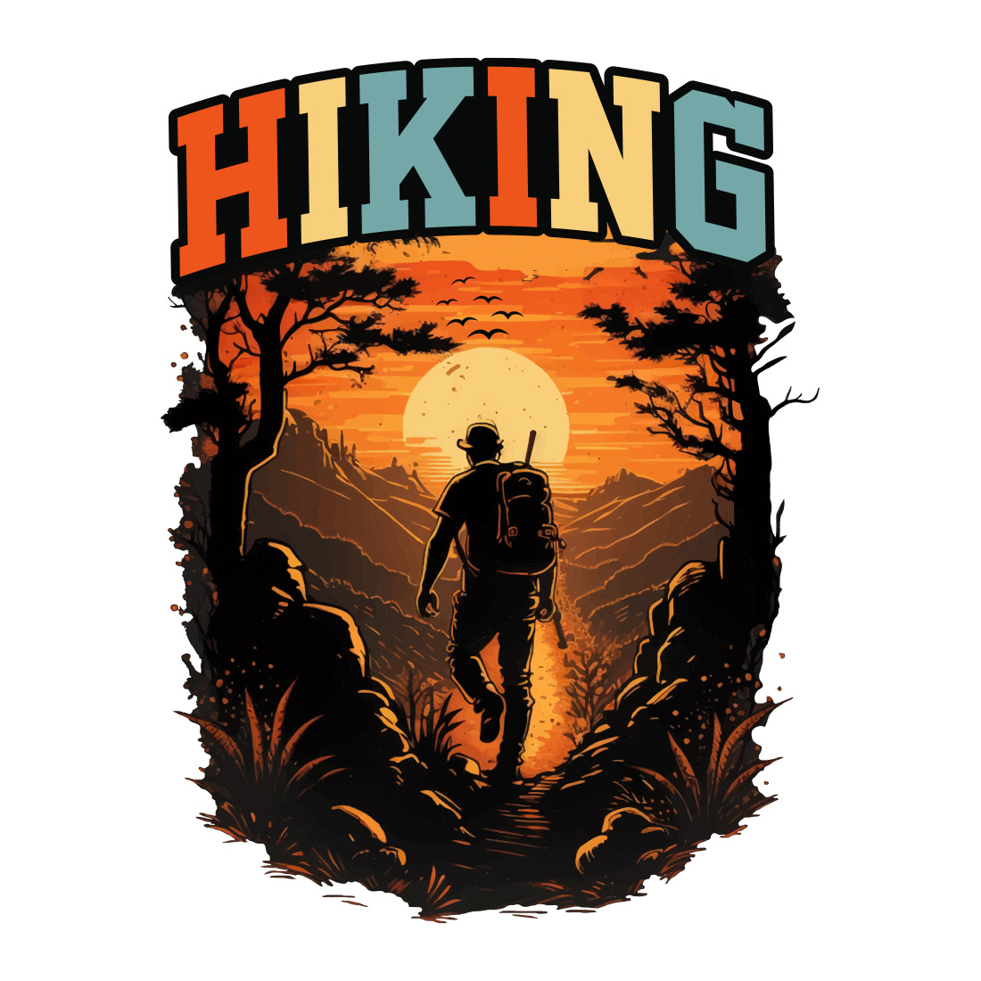 Hiking T-shirt Design, Best Hiking t shirt, Hiking mountain forest retro vintage t shirt design, Adventure, travel, hiking preview image.