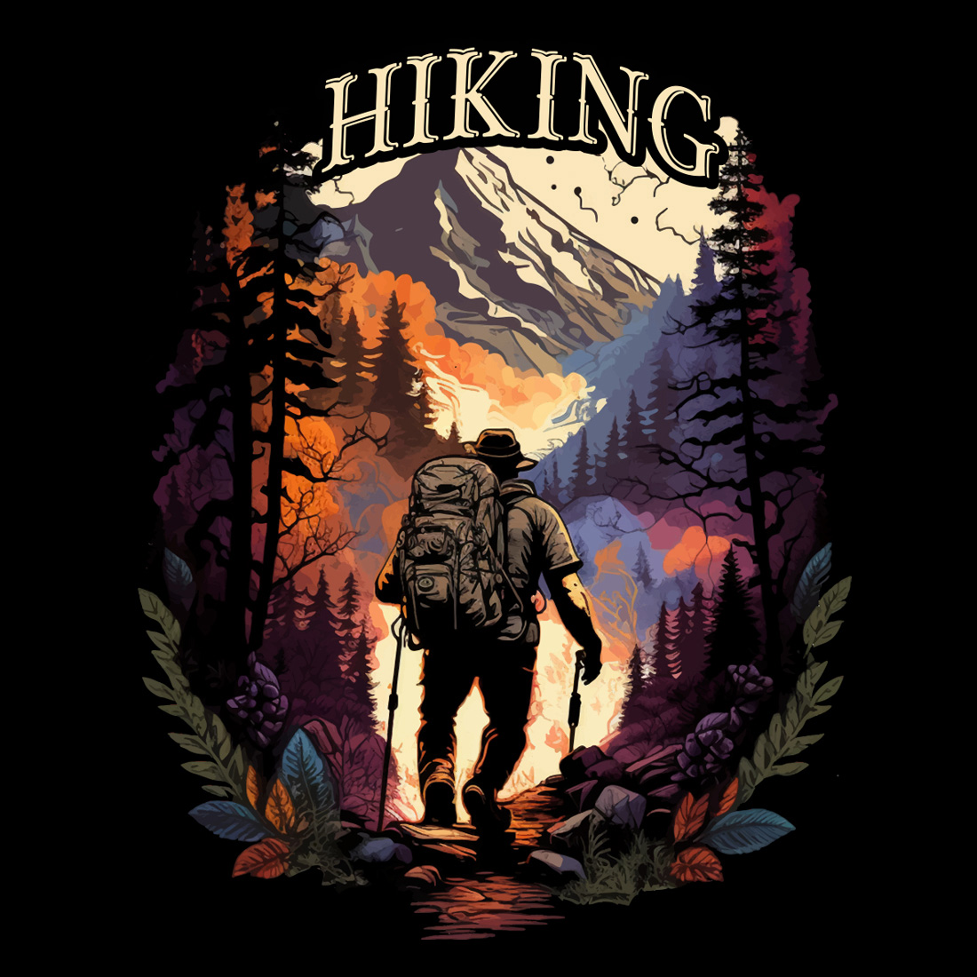 Hiking T-shirt Design, Best Hiking t shirt, Hiking mountain forest retro vintage t shirt design, Adventure, travel, hiking preview image.