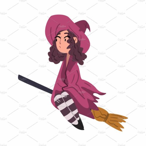 Girl Witch Flying with Broom cover image.
