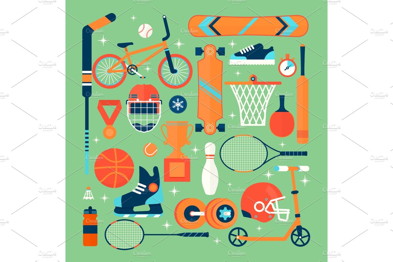 Set of colorful sport icons.Isolated vector objects.Tourism, sports, fitnes... cover image.
