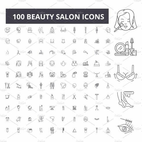 100 beauty salon editable line icons cover image.