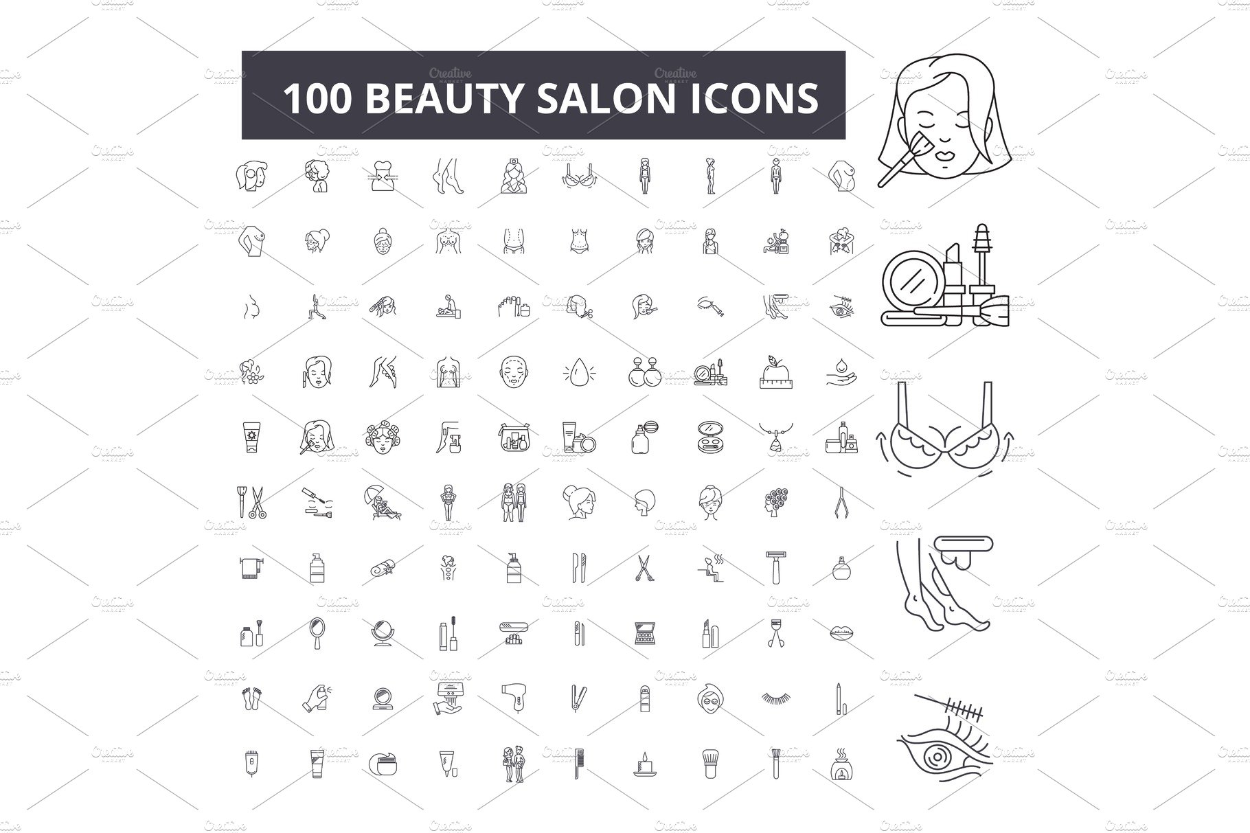 100 beauty salon editable line icons cover image.