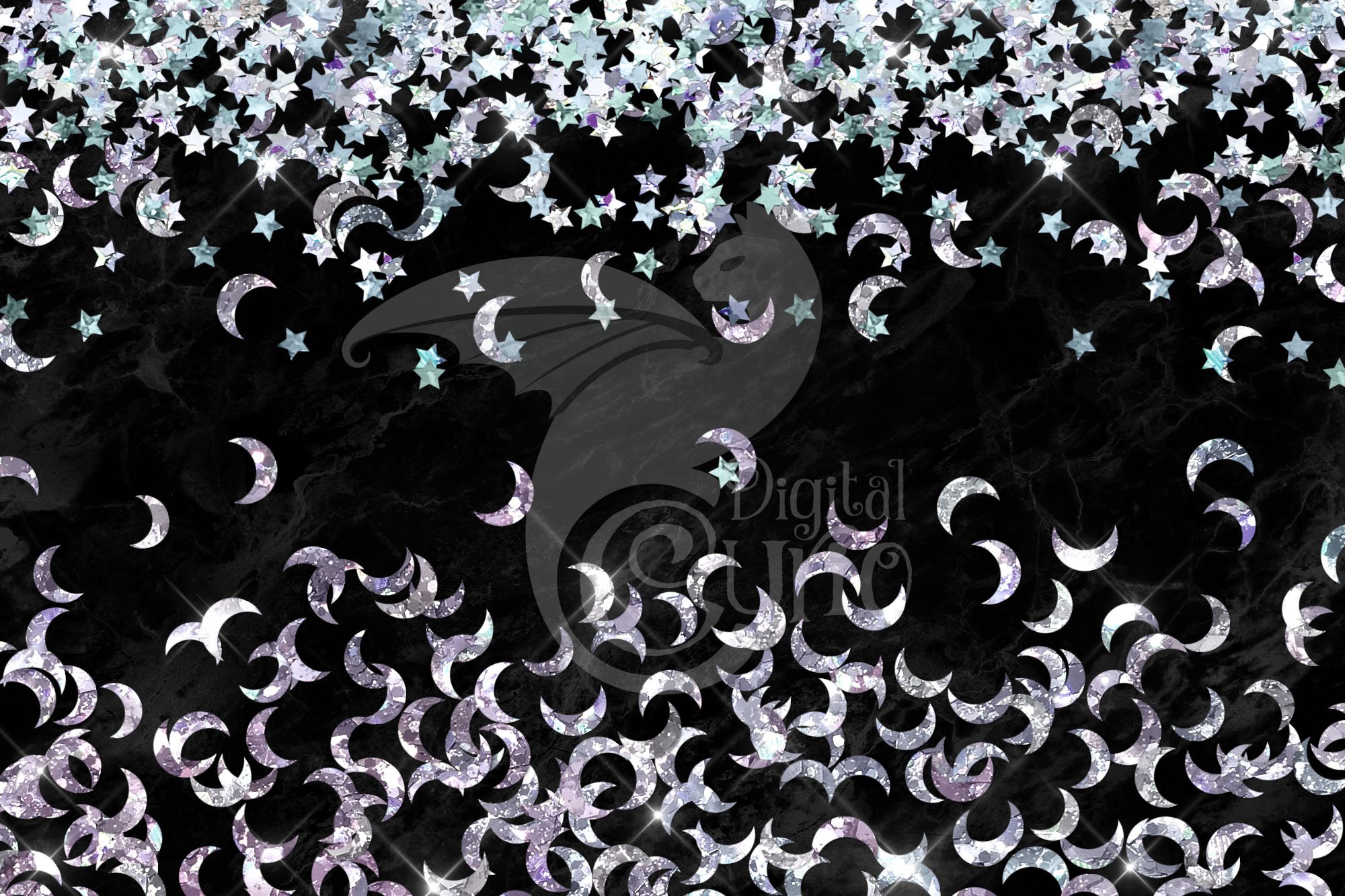 Holographic Moon Glitter Clipart preview image.