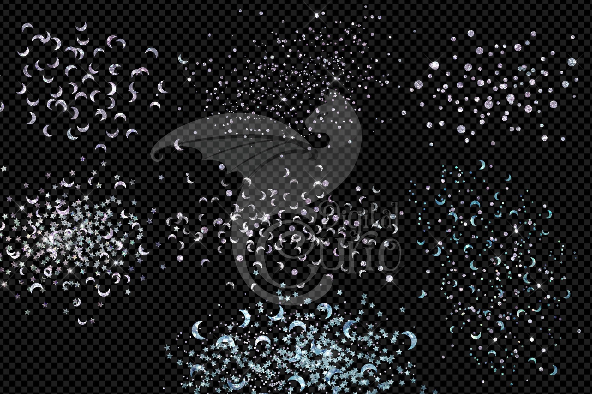 holographic moon glitter clipart preview 5 846