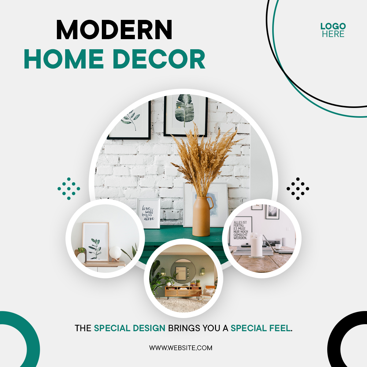 Modern Home Decor Social Media Template preview image.