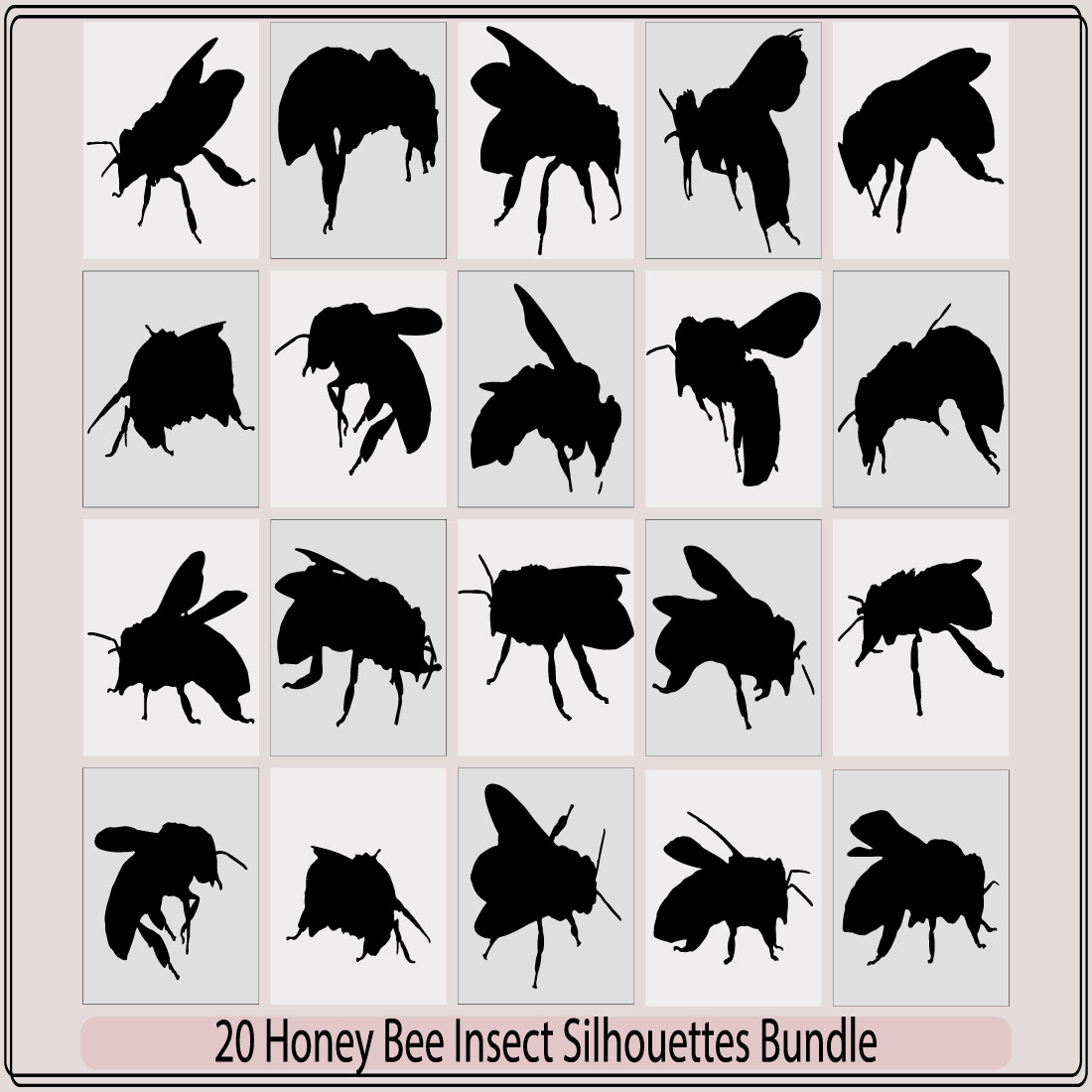 Honeybee silhouettes clipart collection,Bee Icon Bug Logo on White Background Vector,Graphic illustration of silhouette honey bee,bee icon preview image.