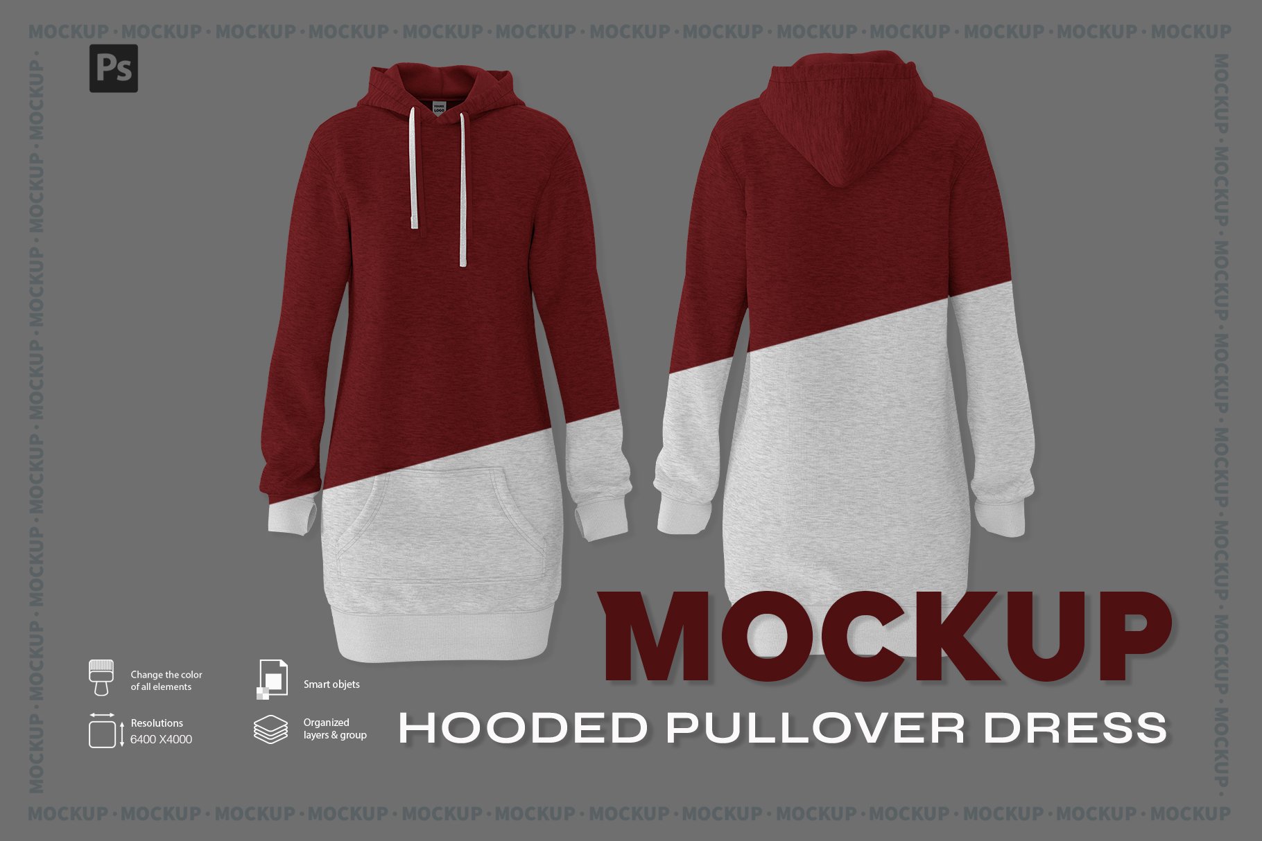 Hooded pullover dress mockup. cover image.