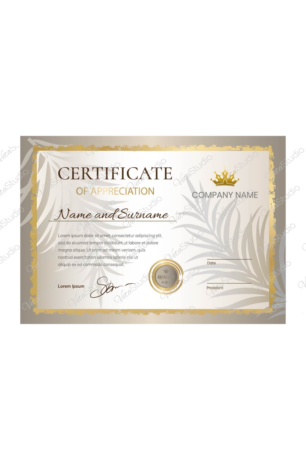 Certificate With Palm Leaves - Only 6$ pinterest preview image.