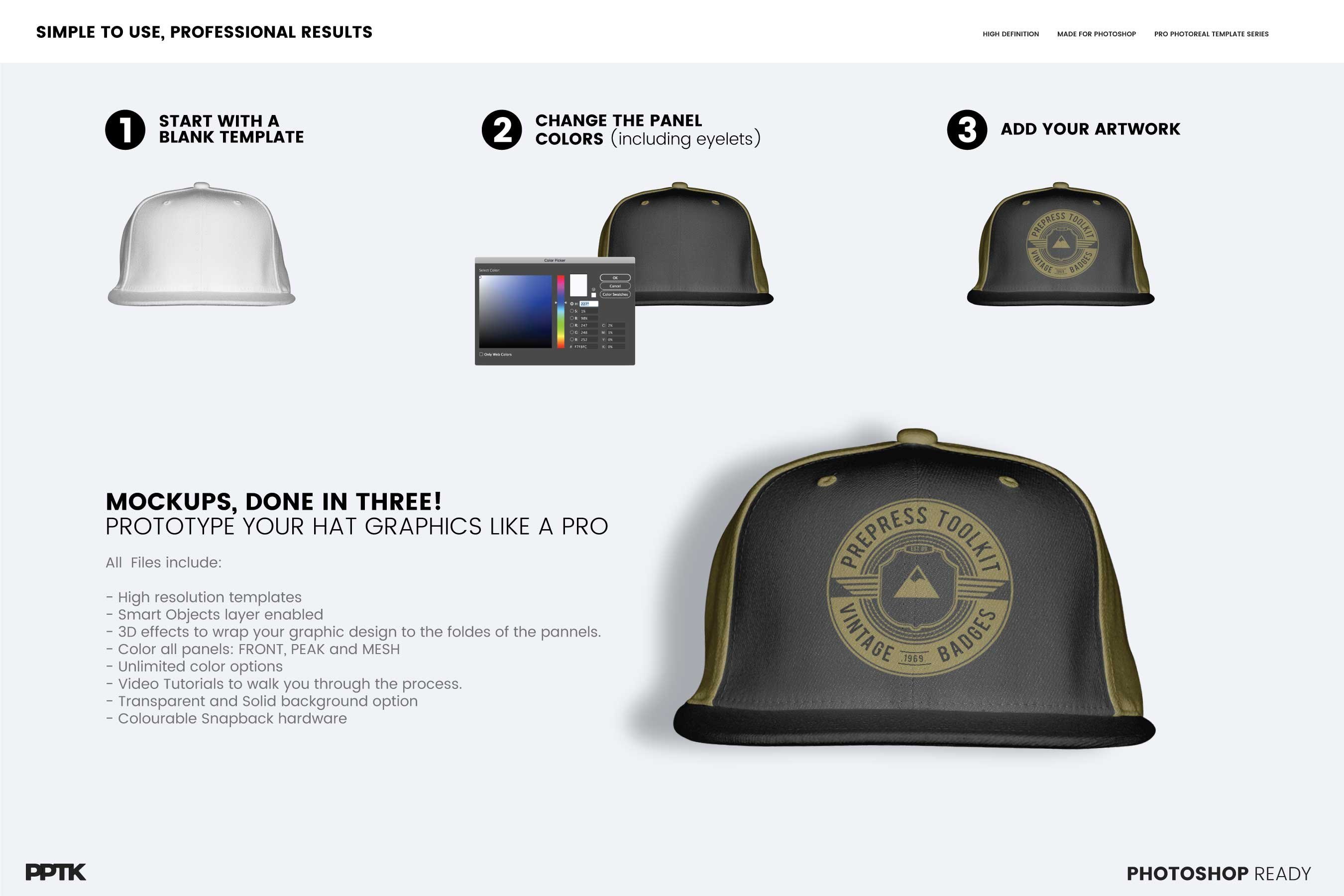 how to creat flat peak hat mockup 981