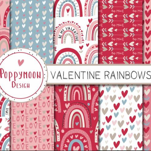 Valentine Rainbows Clipart set cover image.