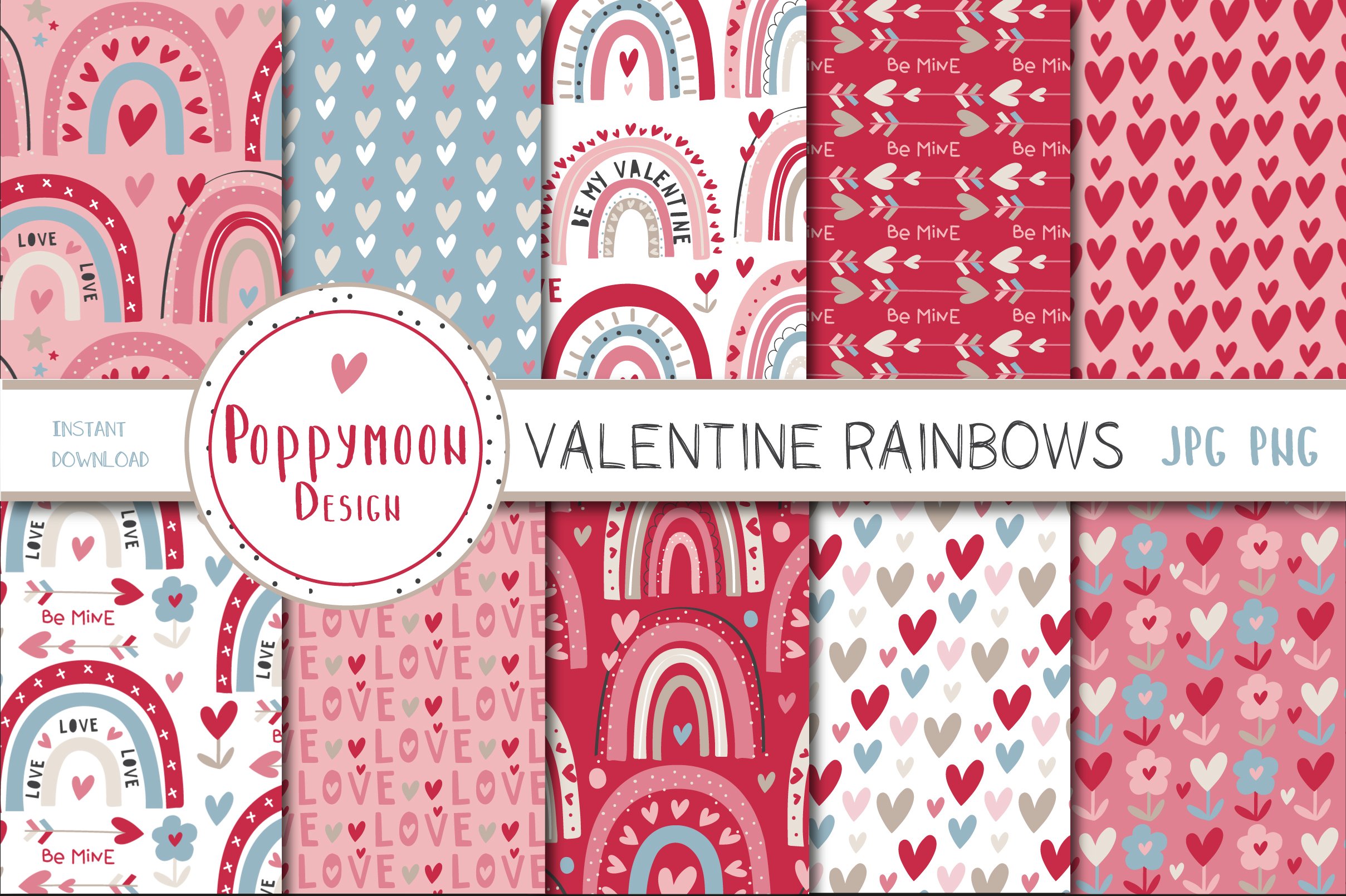 Valentine Rainbows Clipart set cover image.